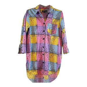 Thrill Jeans sz med womens shirt handkerchief print tunic colorblock raw hem